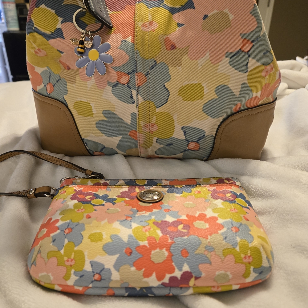Coach Floral Canvas Backpack and Pouch Set - Multicolor